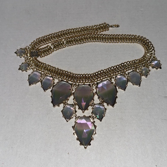 Vintage Kendra Scott Elegant Gretchen Statement Necklace Gold Iridescent Slate - Picture 10 of 17